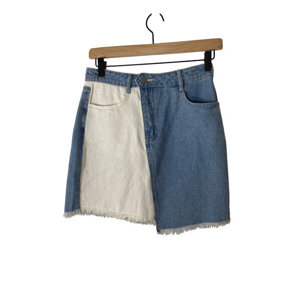 Cloud Ten  Soft Girl NWT Small Asymmetrical Dual Tone Colorblock Denim Skirt - Picture 1 of 7